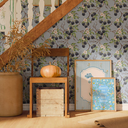 BRAMBLE & BLOSSOM STEEL BLUE WALLPAPER
