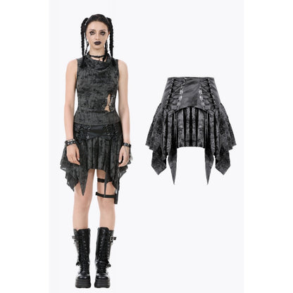 Jupe gothique Dark in Love Elandra avec ourlet mouchoir en dentelle superposée noir anthracite