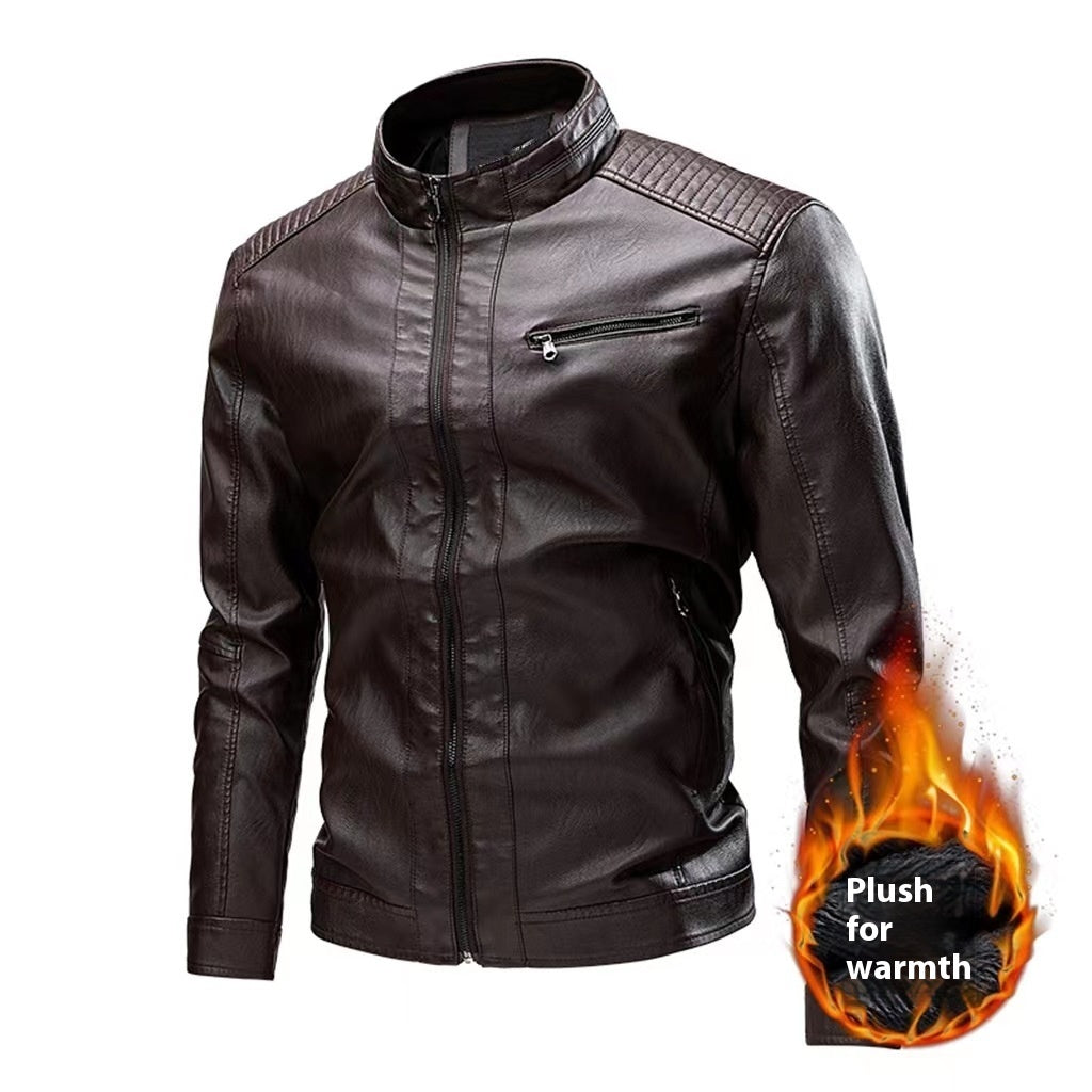 Manteau en cuir pour hommes, style motard décontracté, rétro, à coutures, pour le printemps et l'automne, transfrontalier
