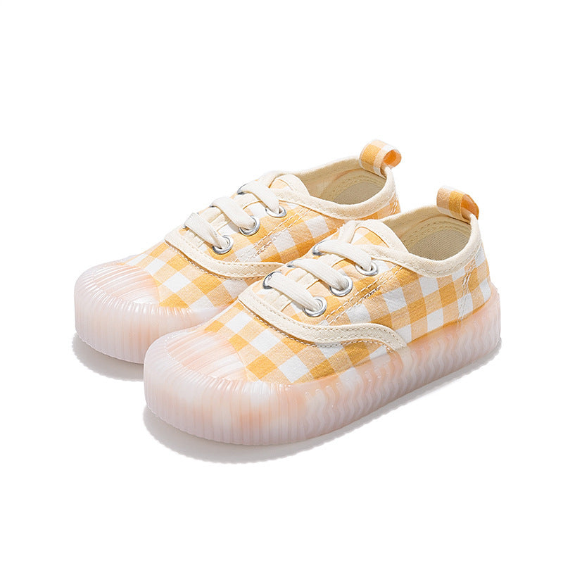 Plaid Canvas Shoes Elastic Band Slip-on Children
