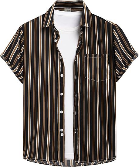 Striped And Solid-color Short-sleeve Shirt-cardigan