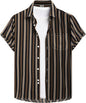 Striped And Solid-color Short-sleeve Shirt-cardigan