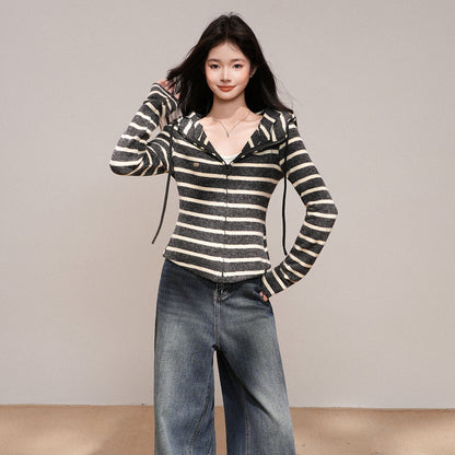 Cardigan zippé à capuche pour femme