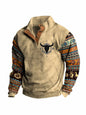 Pull homme hiver à col montant, demi-boutonné, manches longues et imprimé numérique