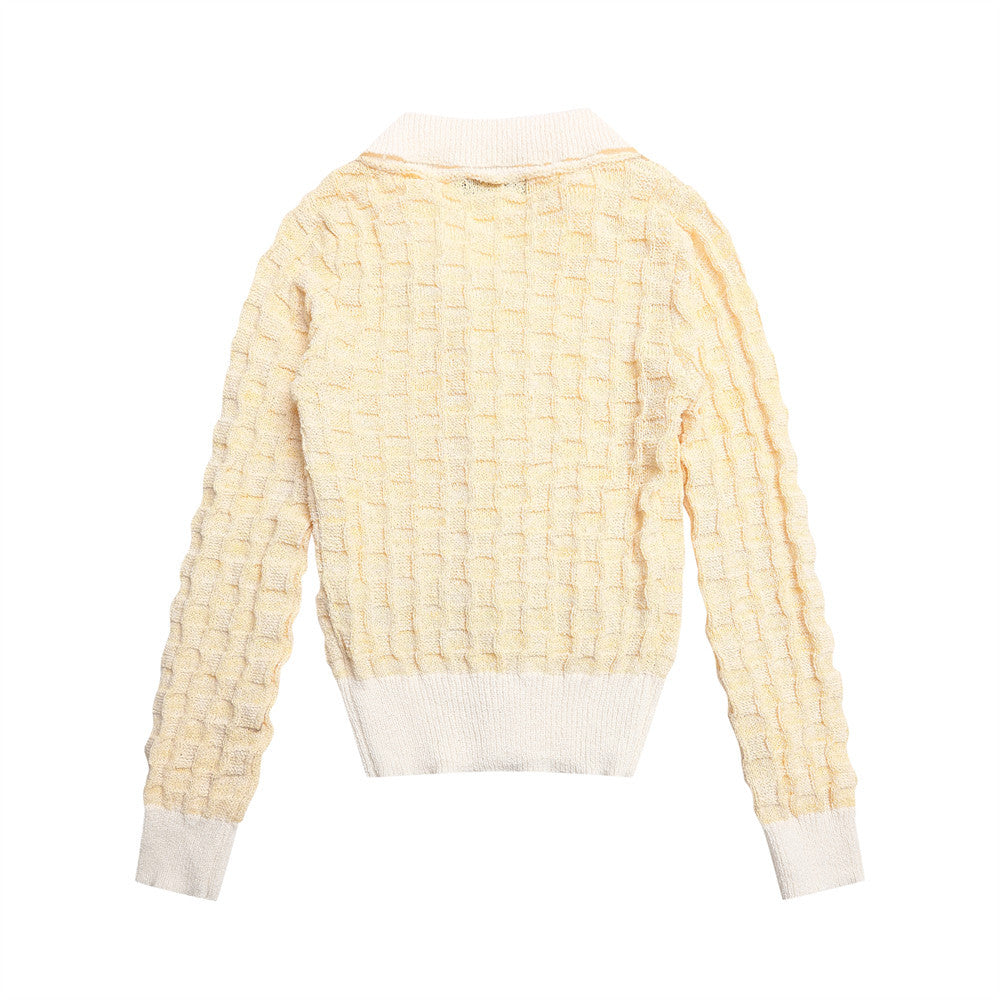 Knitted Cardigan with Plaid Color-blocked Lapel Button-up Sweater