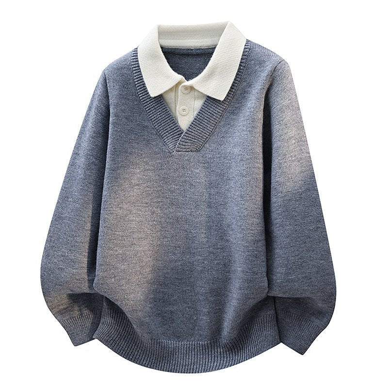 V-Neck Knit Polo Sweater