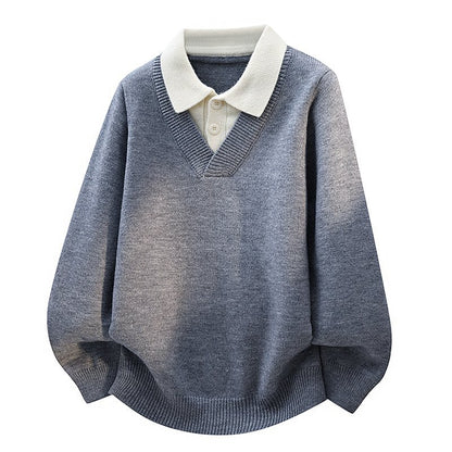 V-Neck Knit Polo Sweater