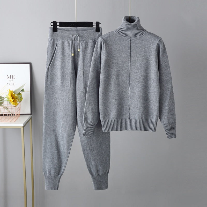 Solid Color Sweater Knitted Two Piece Set