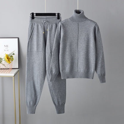 Solid Color Sweater Knitted Two Piece Set