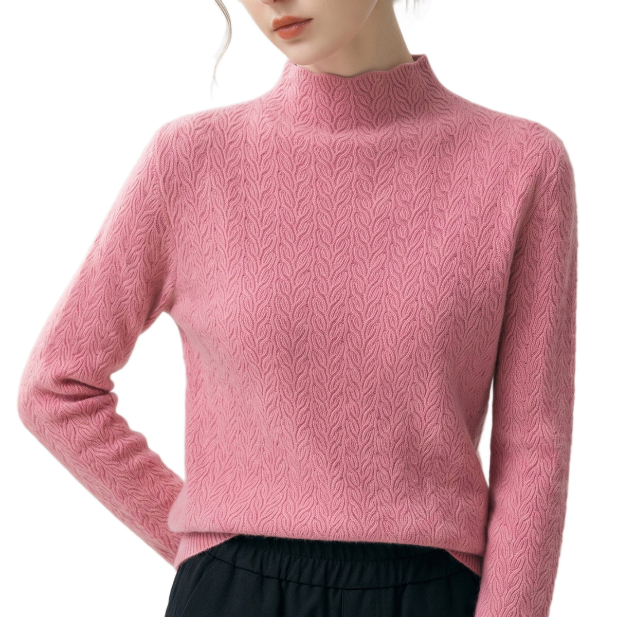 Half high neck solid color sweater