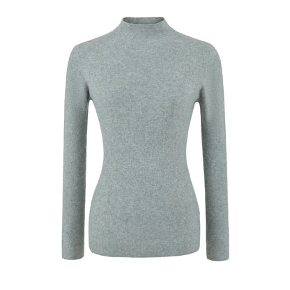 Women's Slim Fit Long Sleeve Mock Neck Seamless Wool Blend Knit Top