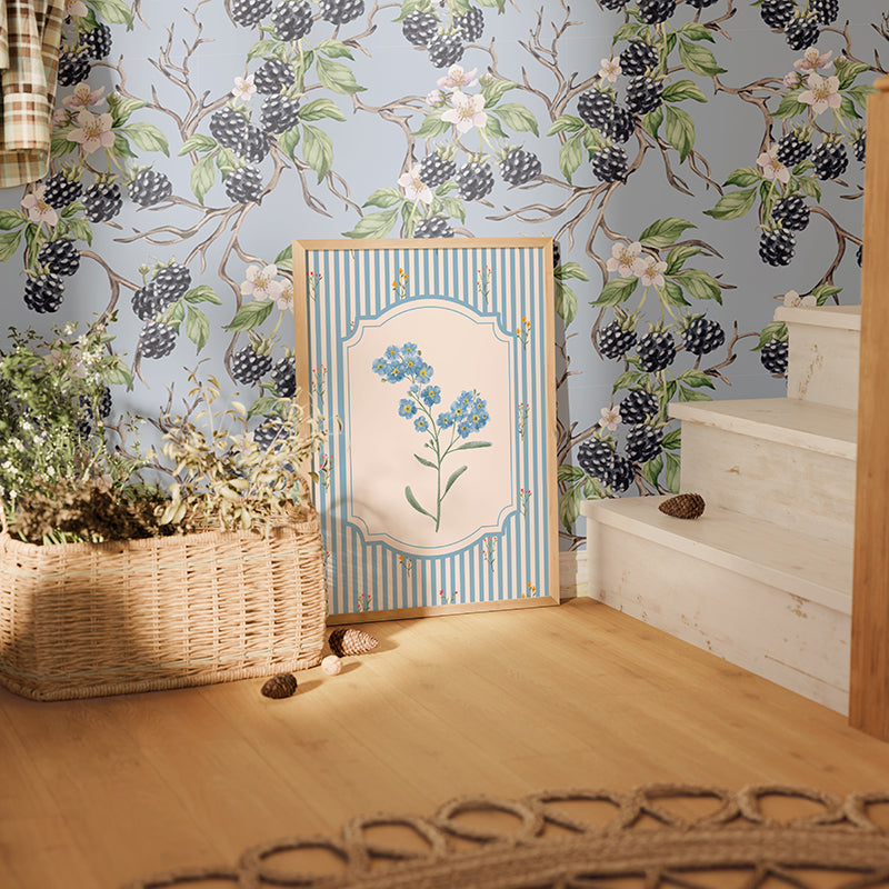 BRAMBLE & BLOSSOM STEEL BLUE WALLPAPER