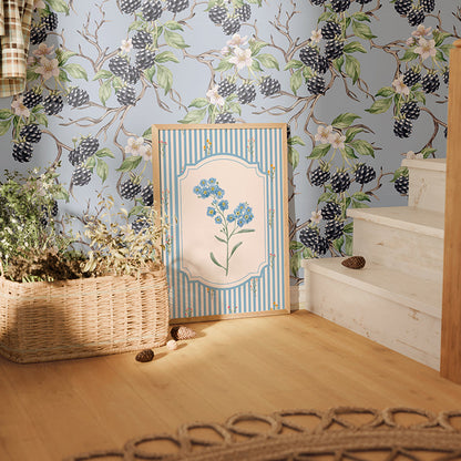 BRAMBLE & BLOSSOM STEEL BLUE WALLPAPER
