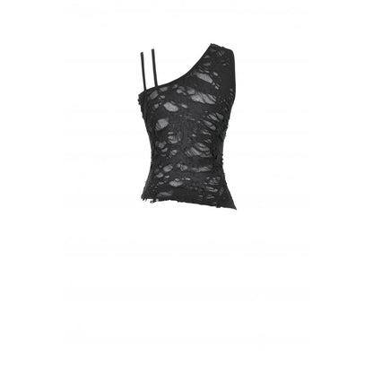 Dark in Love Morrigan One-Shoulder Lace Goth Top in Black