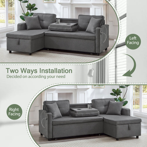 L-Shaped Sofa Bed with Storage & Charging
