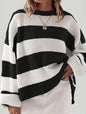 Women's Striped Pullover Sweater - Batwing Sleeve Knit Top