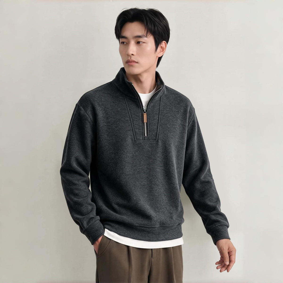 Half Zip Stand Collar Fleece Sweatshirt