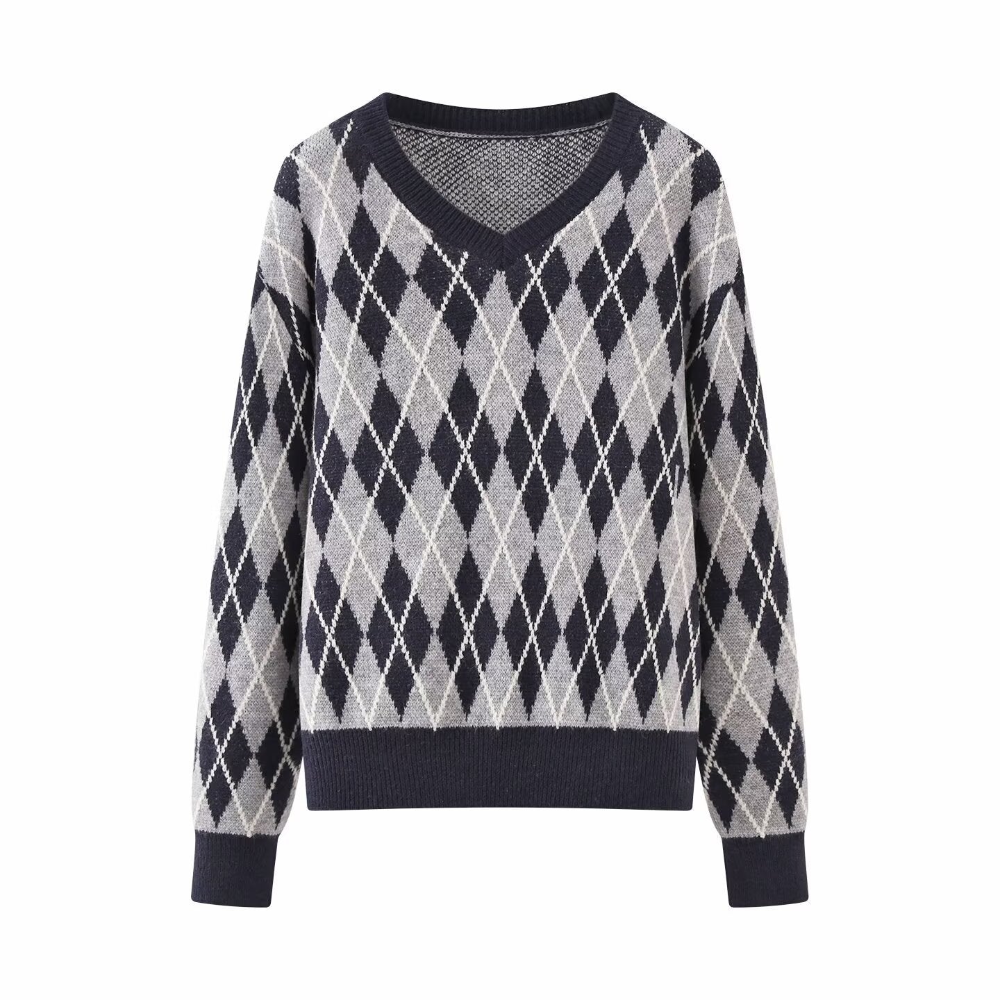 Casual versatile diamond knit sweater