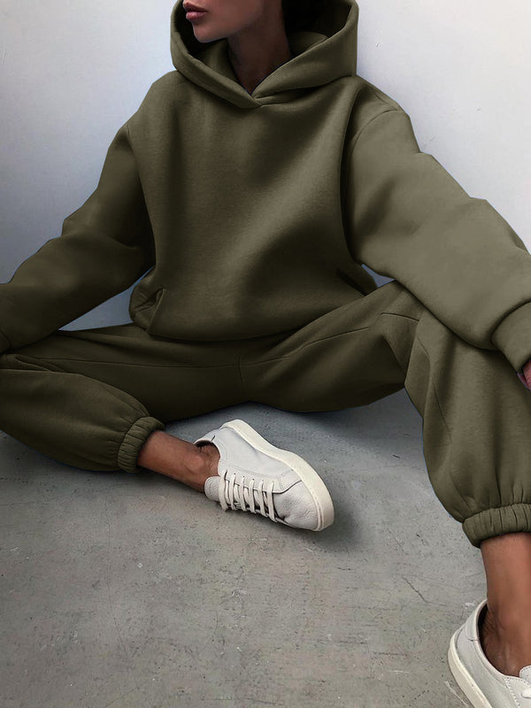 Women's Casual Hooded Sweater Two-piece Suit