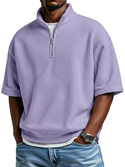 Men's Waffle Knit Half-Zip Polo Shirt - Short Sleeve