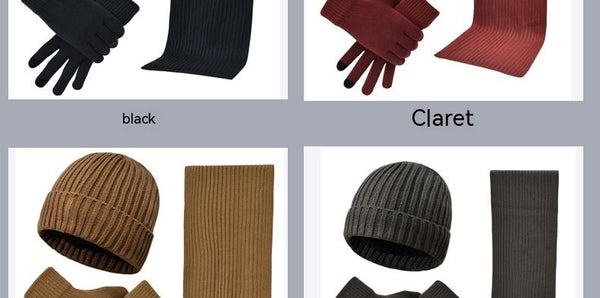 Ensemble bonnet, écharpe et gants tricotés de couleur unie pour l'hiver