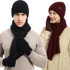 Ensemble bonnet, écharpe et gants tricotés de couleur unie pour l'hiver