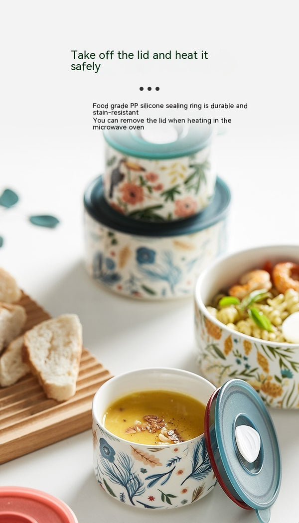 Portable box With Cover Ceramic Bowl