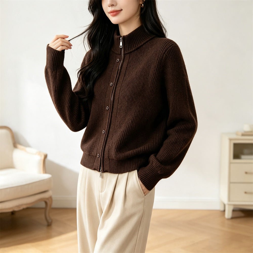 Solid color stand up collar sweater