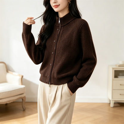 Solid color stand up collar sweater