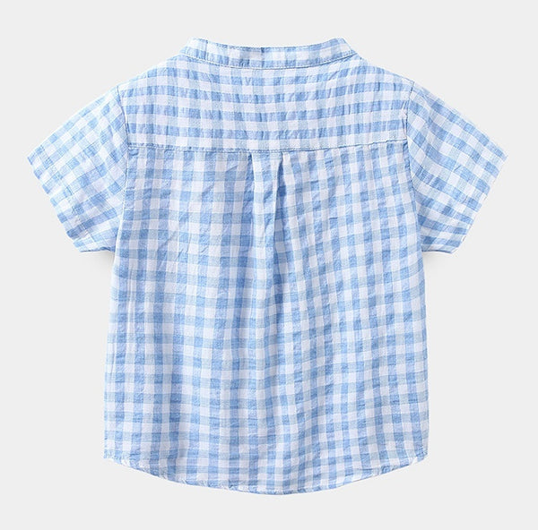 Children's Cotton Blue Short-sleeved Shirt Fashion Casual Short-sleeved Plaid Shirt - Stuffs & Savers