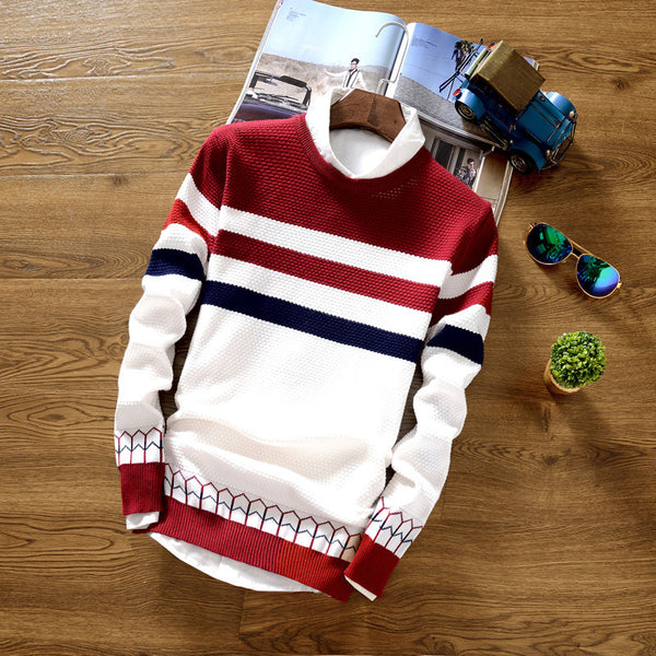 Mens Round neck striped knit sweater - Stuffs & Savers