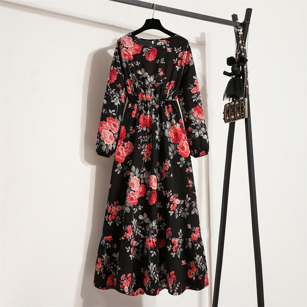 Womens Long-Sleeve Crew-Neck Base-Layer Waist-Cinching Slimming Dress