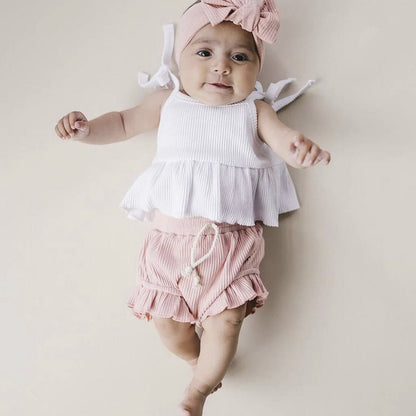 Girls' Baby Knitted Sunken Stripe Stretch Vest Shorts