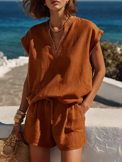 Casual Resort-style Top And Shorts Set