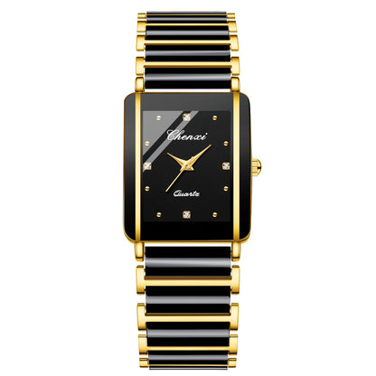 Square Couple Watch for Women and Men Ceramic Quartz Watch
