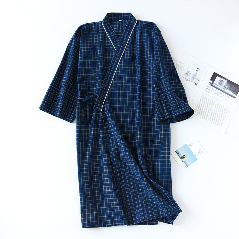 Spring And Summer Japanese Men's Kimono Nightgown Bathrobe Washed Cotton Gauze