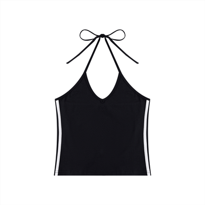 Women's Color Block Halter Crop Tank Top 210GSM