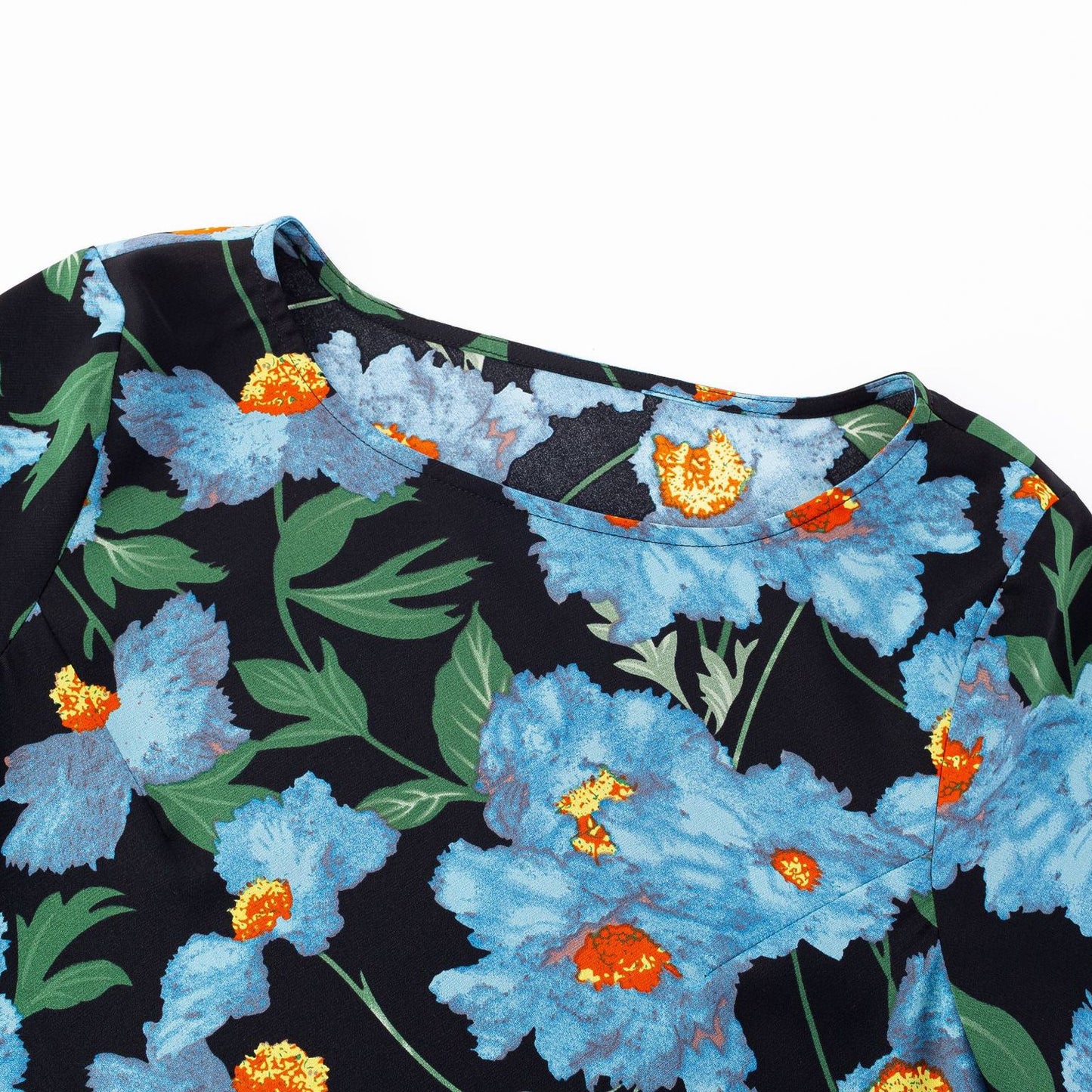One-Shoulder Flared Long Sleeve  Printed Waist-Cinched Dress