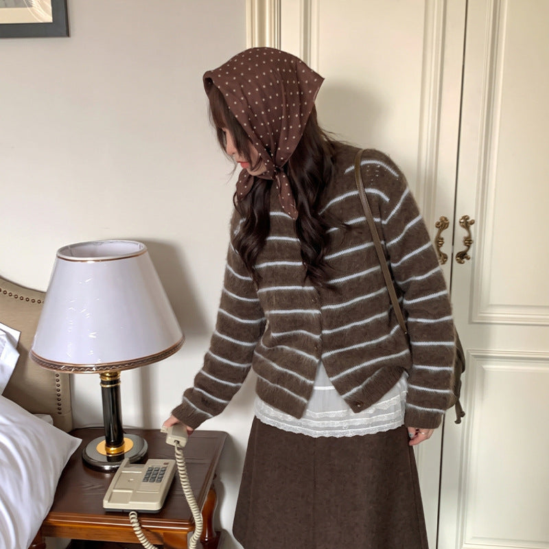 Striped cardigan women's sweater