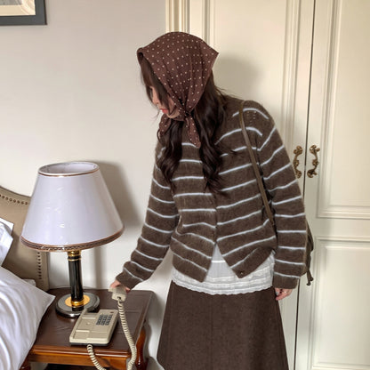 Striped cardigan women's sweater