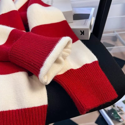 Spring And Autumn Stripes Hooded Sweater Women's Loose