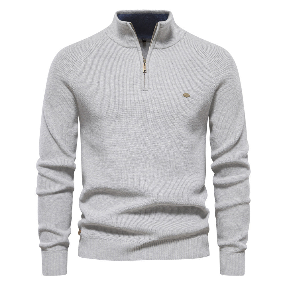 Men's Zipper Stand Collar Knitted Sweater