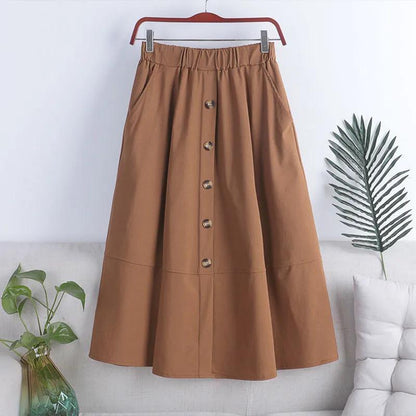 Button Elastic Waist Big Hem Skirt