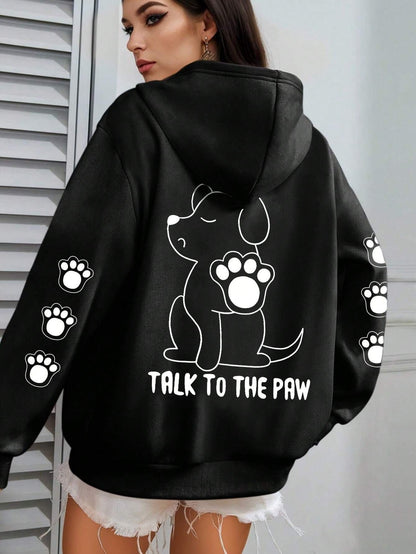 Funny Dog Cartoon Printed Hoodie Women's Warm