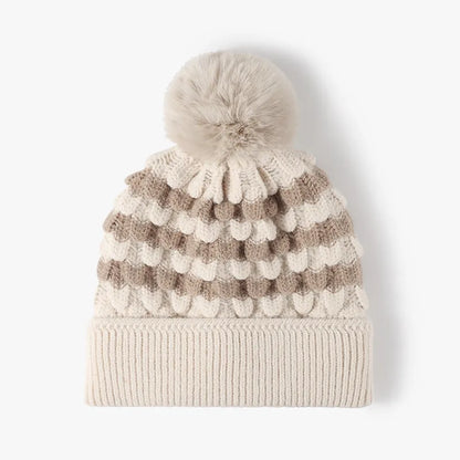 Striped contrast knit hat with pom-pom - view 4
