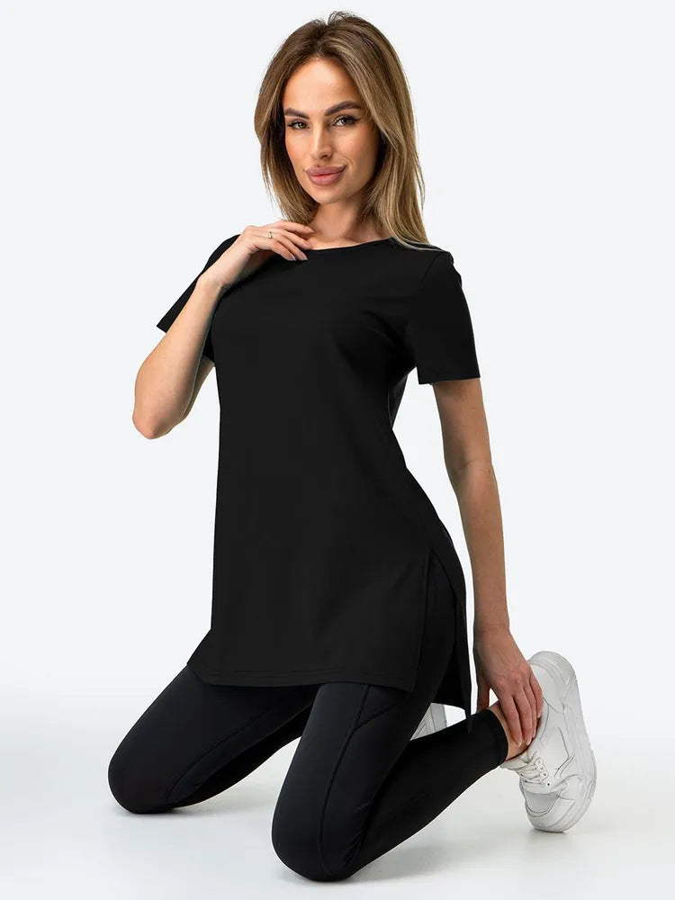 Slit Loose Round Neck Short Sleeve Sweater