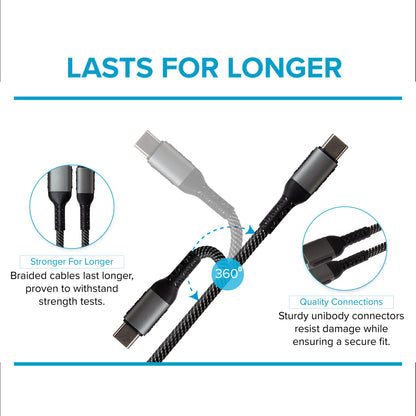 Câble tressé Maplin USB-C vers USB-A 60W - Gris