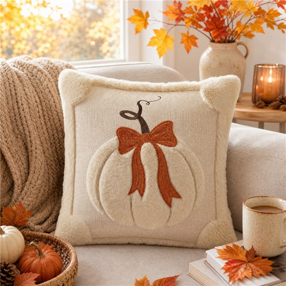 Plush Pumpkin Bow Pillows