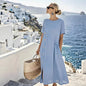 Button-embellished Pleated-pocket Mid-length Dress