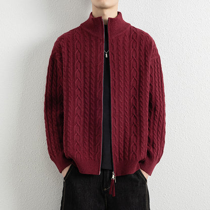 Men's Vintage Cable Knit Zip-Up Cardigan Jacket